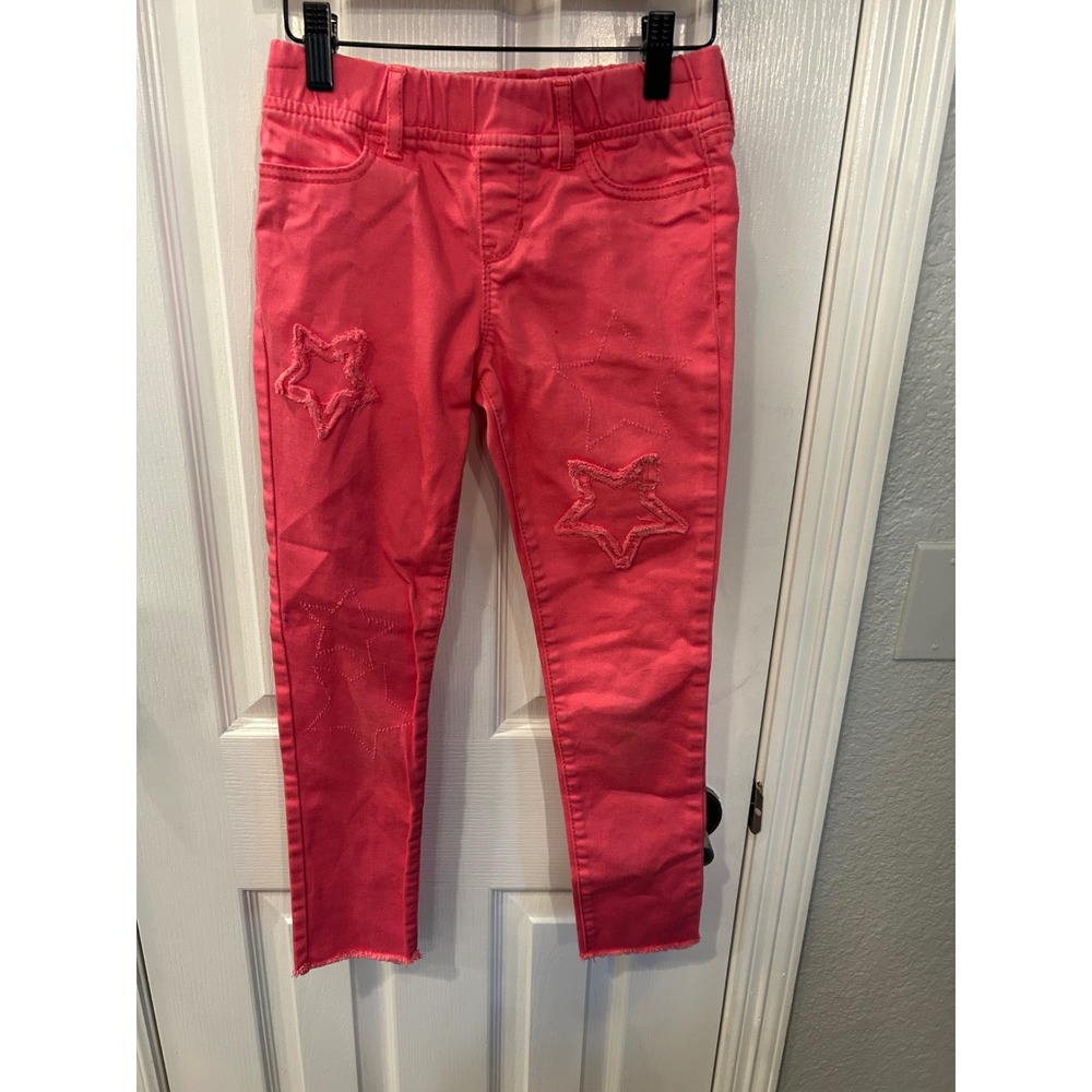 Gap‎ Kids Legging Jean Pink Star Patch Frayed Ankle Pull On Jeggings Size 10 Reg